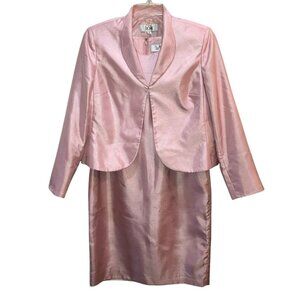 Le Suit 2 Piece Set Size 12 Tutu Pink Satin Sheath Dress Blazer Jacket
